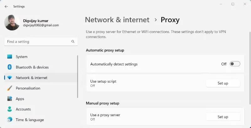Turn off proxy via System Settings